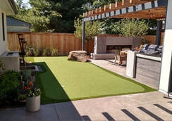 Neatly installed artificial grass in a frontyard